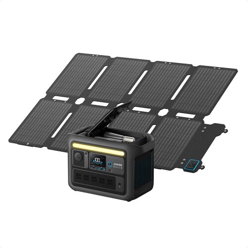 Anker SOLIX C800X portable power station paired with a folding solar panel for camping and off-grid charging