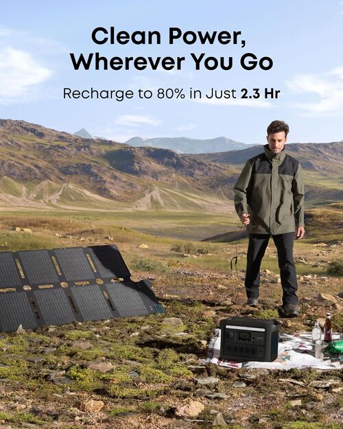 Anker SOLIX C800X solar generator charging from a folding solar panel during an off-grid camping trip
