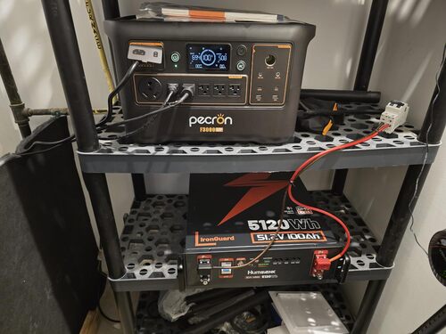 Pecron F3000LFP power station connected to a 5120Wh server rack battery for expanded backup power