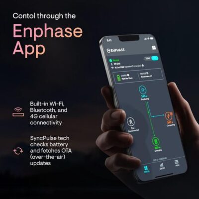 Enphase app controlling IQ PowerPack 1500 with Wi-Fi, Bluetooth, 4G cellular, and OTA updates