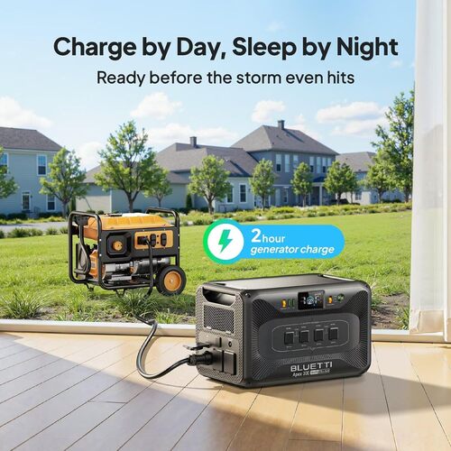 BLUETTI Apex 300 charging from a gas generator for home backup before a storm