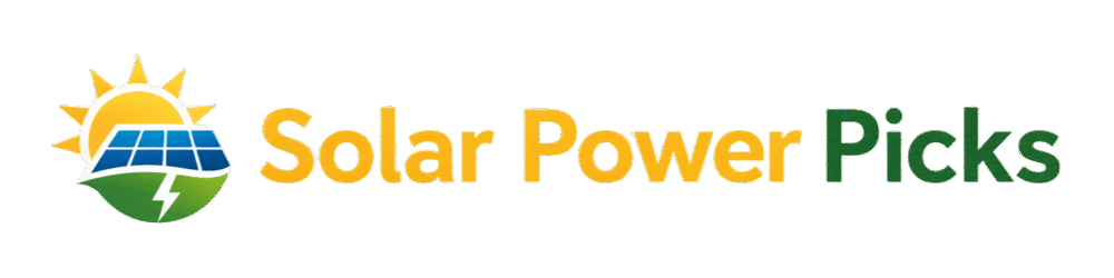 Solar Power Picks logo with sun, solar panel, and green energy icon