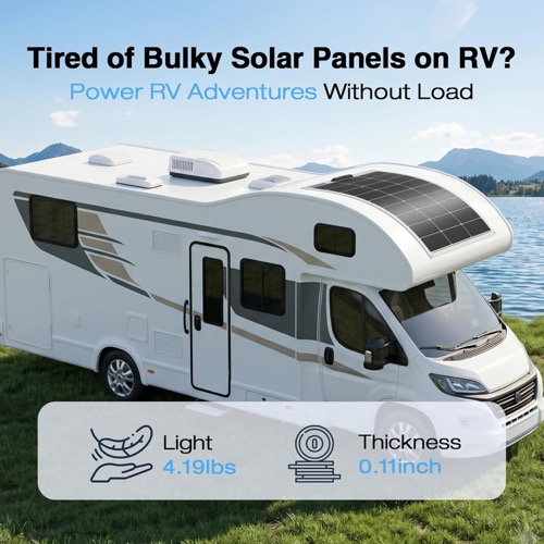 100W Flexible Solar Panel deployed on its stand angled toward the sun