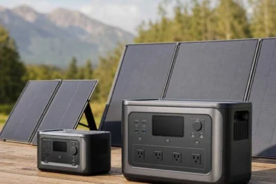 A small and a larger solar generator side by side showing the size difference