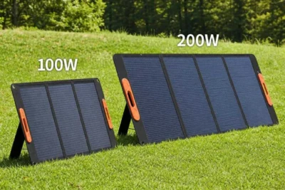 100W vs 200W solar panel size comparison side by side in sun