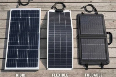 Flexible vs rigid vs foldable solar panels laid side by side