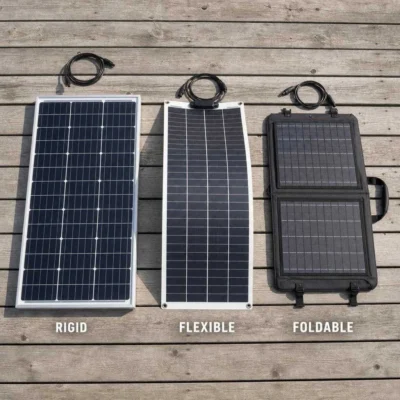 Flexible vs rigid vs foldable solar panels laid side by side