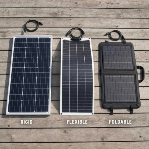 Flexible vs rigid vs foldable solar panels laid side by side