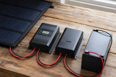 MPPT vs PWM charge controller wired between a solar panel and a 12V battery Filename: mppt-vs-pwm-charge-controller-featured