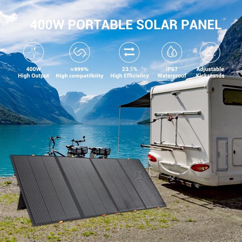 Ayahoomane 400W Solar Panel unfolded and set up outdoors in direct sunlight