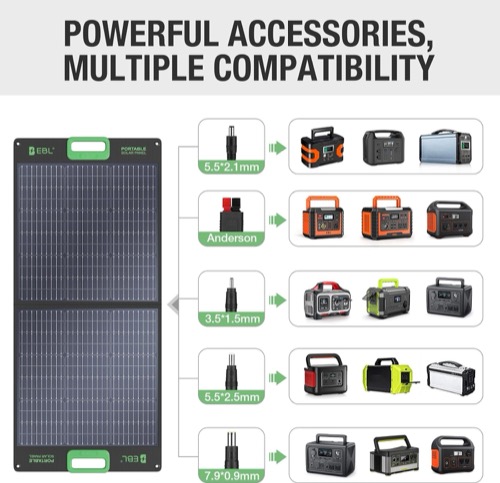 EBL 500W solar generator kit power station and solar panel set up outdoors in the sun