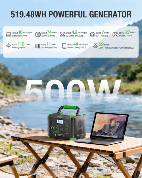 EBL 500W solar generator kit charging devices in a real-world off-grid setup