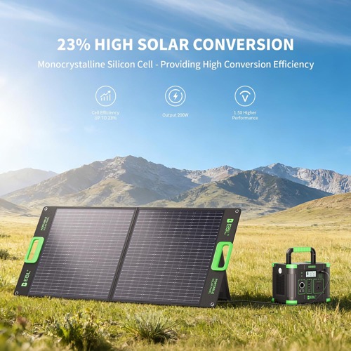 EBL 500W solar generator kit with its solar panel deployed and angled toward the sun