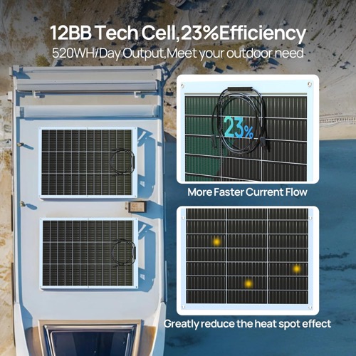 ECO-WORTHY 130W Flexible Solar Panel deployed on its stand angled toward the sun
