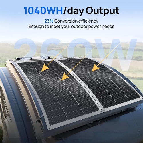 ECO-WORTHY 260W Flexible Solar Panel Kit output connectors and MC4 cables shown in close-up detail
