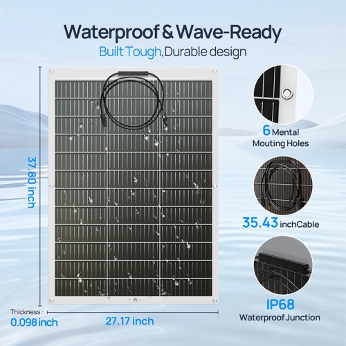 ECO-WORTHY 260W Flexible Solar Panel output connectors and MC4 cables shown in close-up detail