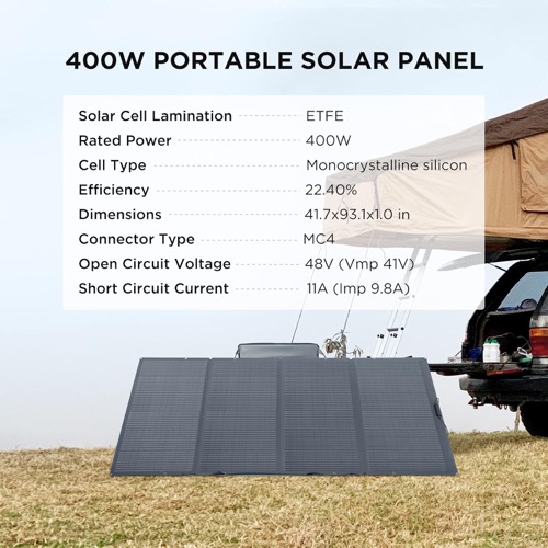 EcoFlow 400W Portable Solar Panel mounted and charging in a real-world off-grid setup