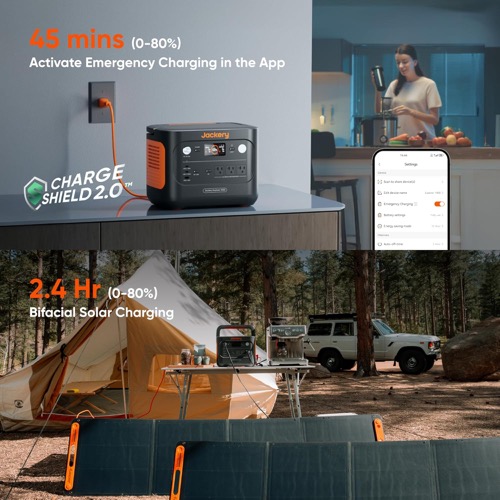 Jackery Solar Generator 1000 v2 kit with its solar panel deployed and angled toward the sun