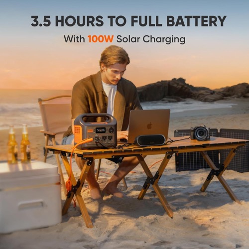 Jackery Solar Generator 300 kit charging devices in a real-world off-grid setup