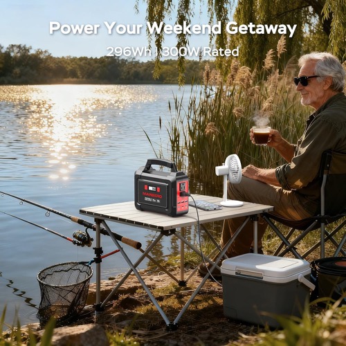 Marbero 296Wh solar generator kit power station and solar panel set up outdoors in the sun