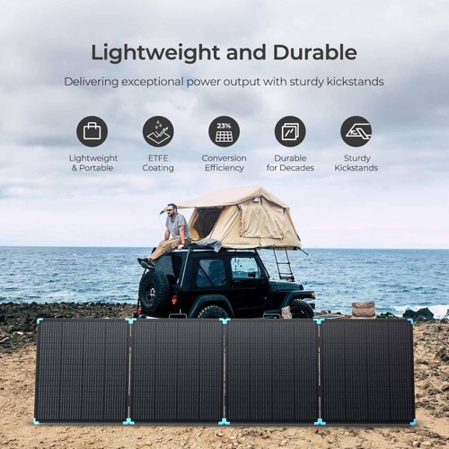 Renogy 400W Portable Solar Panel Suitcase unfolded and set up outdoors in direct sunlight