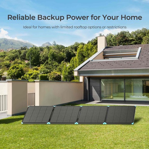 Renogy 400W Portable Solar Panel Suitcase mounted and charging in a real-world off-grid setup