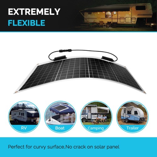 Renogy 50W Flexible Solar Panel unfolded and set up outdoors in direct sunlight