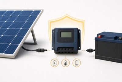 Solar charge controller protecting the connection between a solar panel and battery