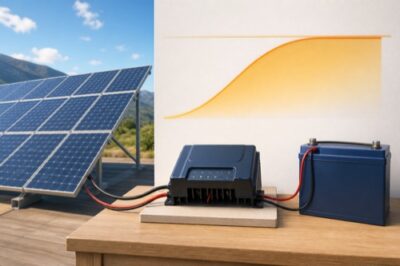 Oversized solar array feeding a charge controller with controlled output clipping