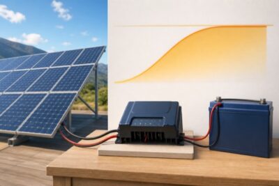 Oversized solar array feeding a charge controller with controlled output clipping
