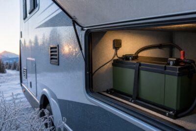 Protected LiFePO4 battery compartment in freezing weather