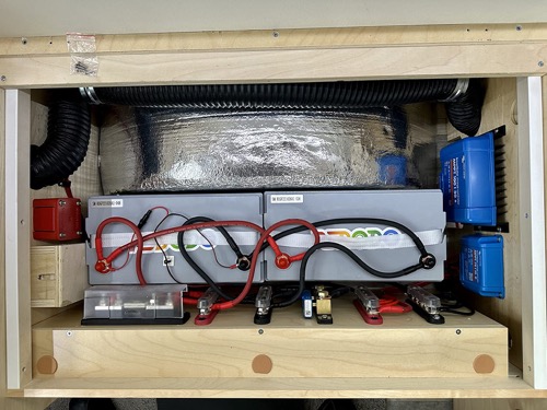 Four Redodo batteries wired in an installed battery bank