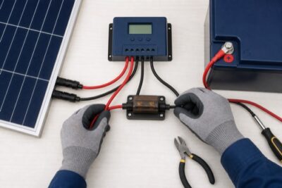 Safe solar charge controller wiring with a fused battery connection