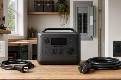 120-volt and 240-volt portable power station circuit planning scene