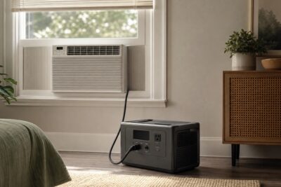 Portable power station connected to a room air conditioner for runtime planning