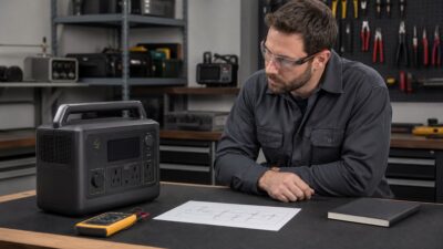 Qualified electrician reviewing portable power station grounding and neutral topology