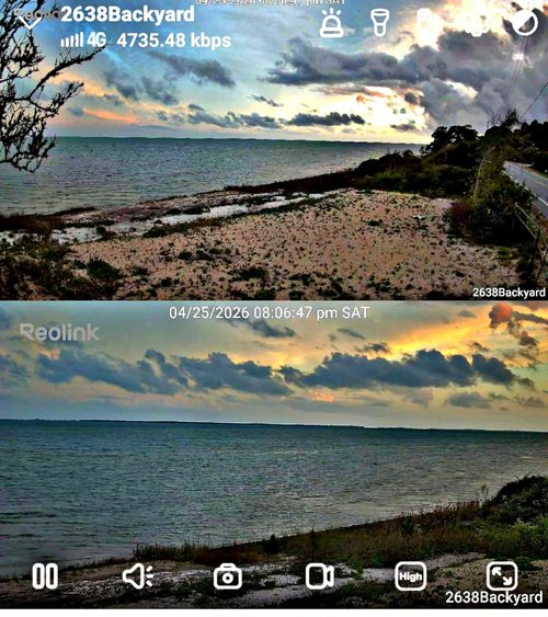 Reolink TrackMix LTE customer app screenshot with two coastal views